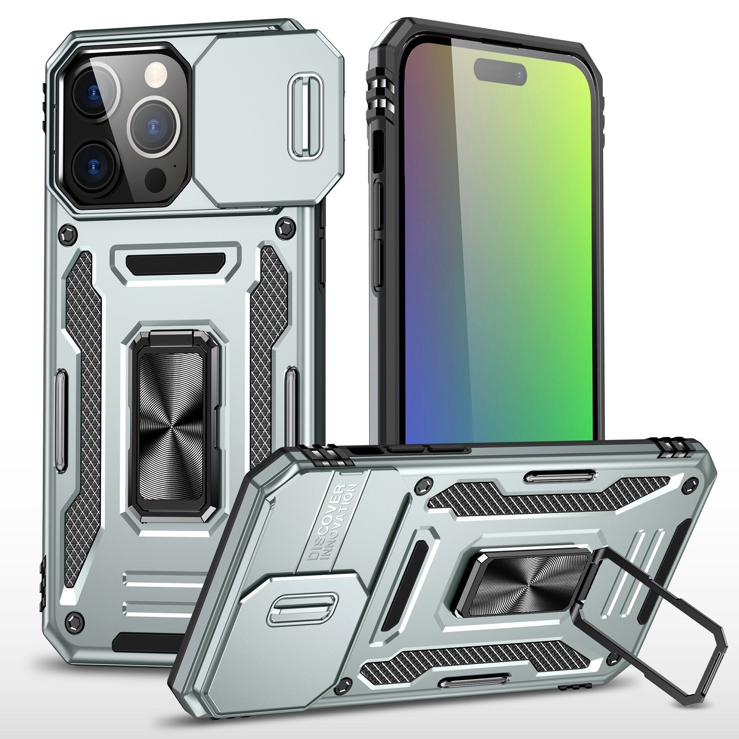 for iphone 15 utter tough metal ring movable camera window hybrid case cover gray