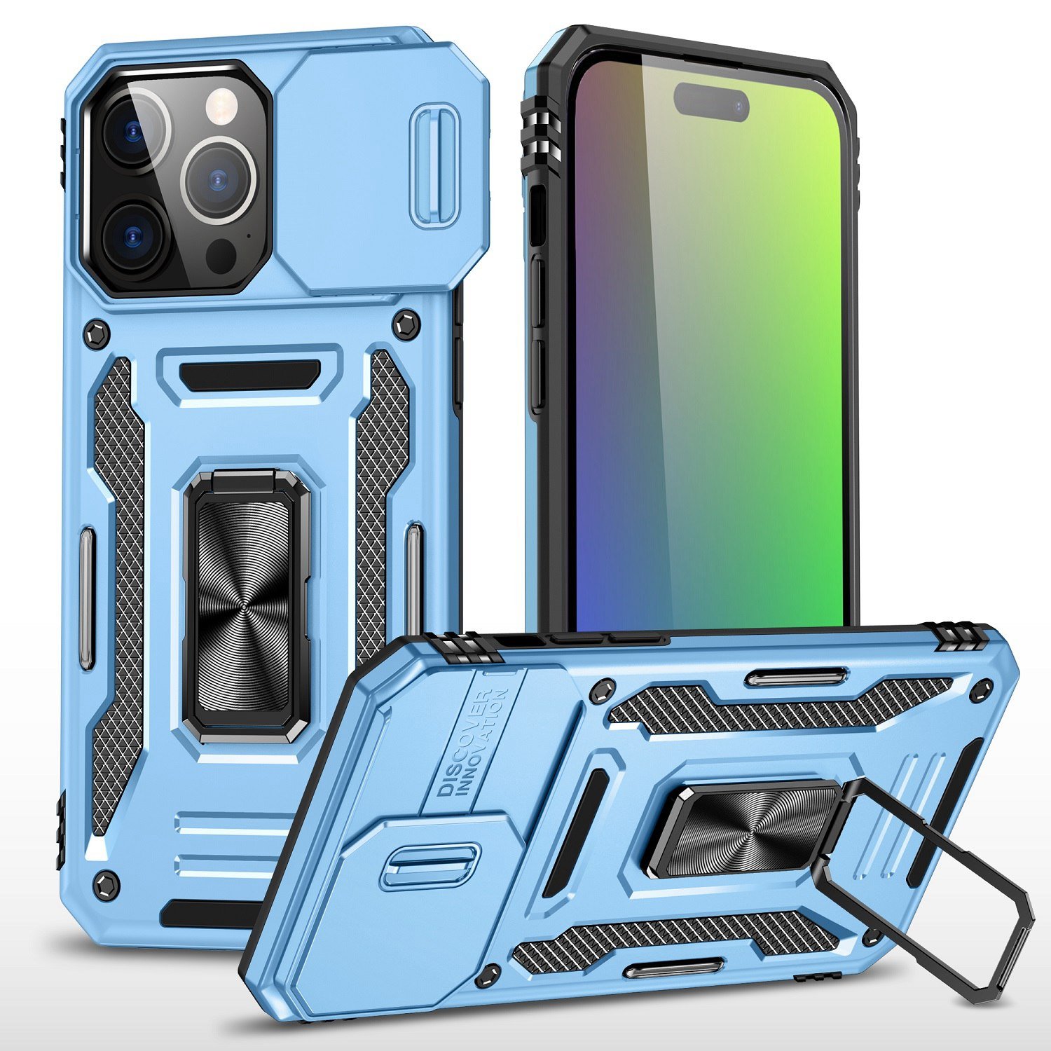 for ip15 pro max utter tough metal ring movable camera window hybrid case cover light blue