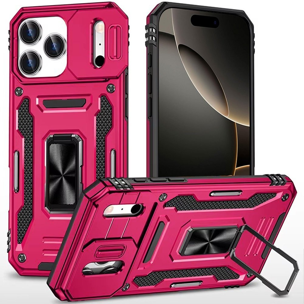 for iphone 17 pro max utter tough metal ring movable camera window hybrid case cover hot pink