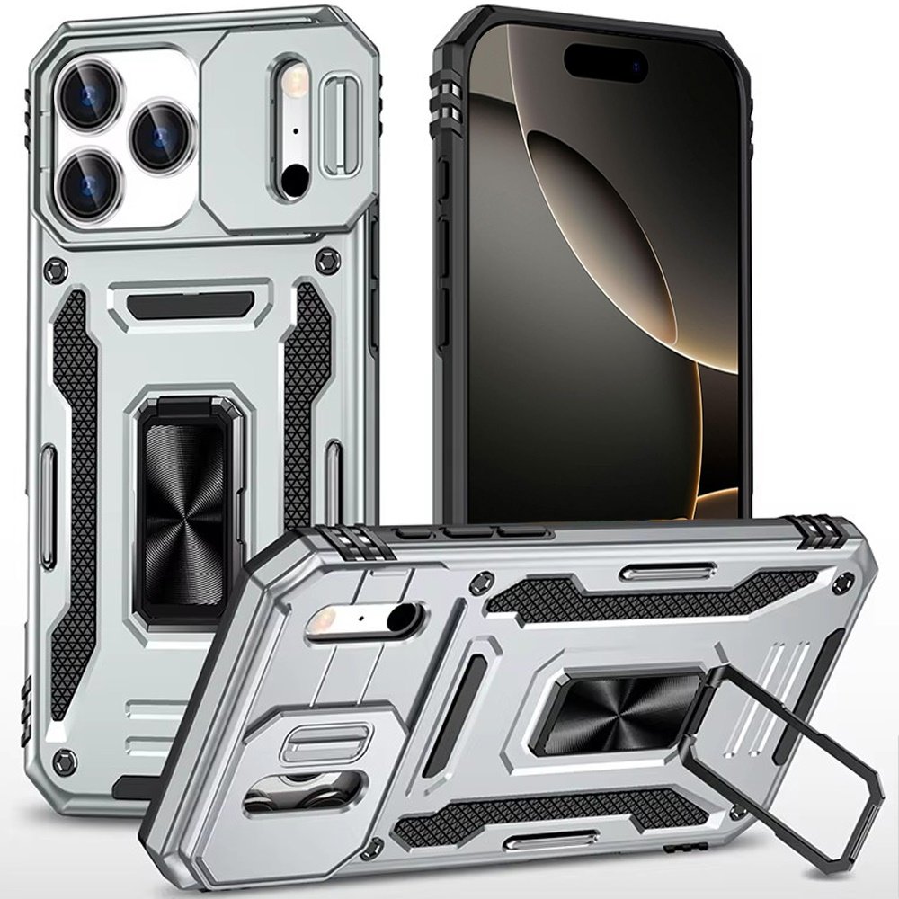 for iphone 17 pro max utter tough metal ring movable camera window hybrid case cover silver