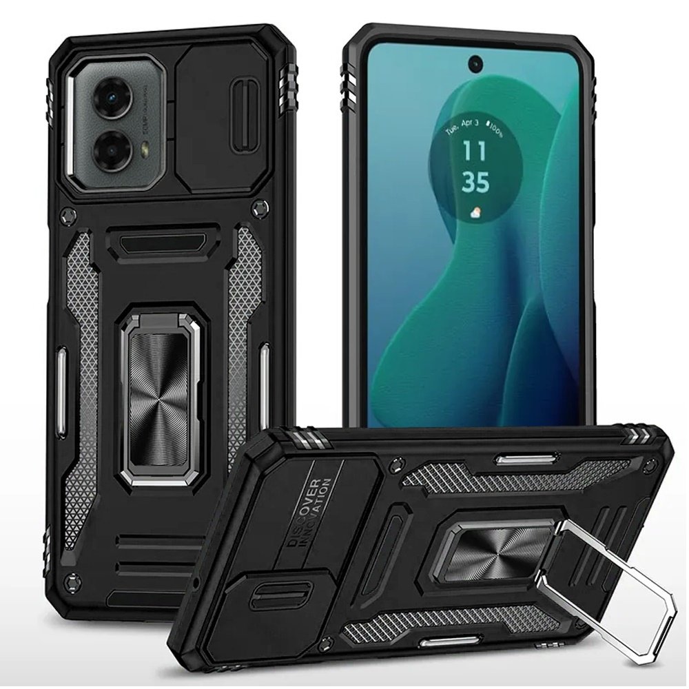 for motorola moto g 5g 2024 utter tough metal ring movable camera window hybrid case cover black
