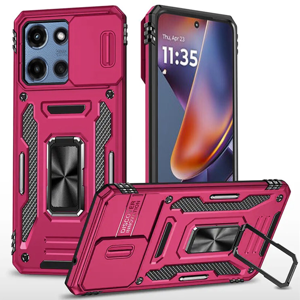 for moto g 5g 2025/2026 g play 2026 utter tough metal ring movable camera window hybrid case cover hot pink