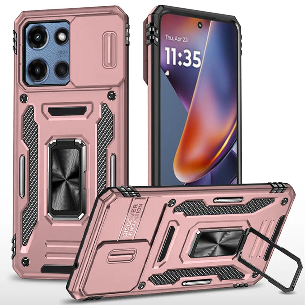 for moto g 5g 2025/2026 g play 2026 utter tough metal ring movable camera window hybrid case cover rose gold