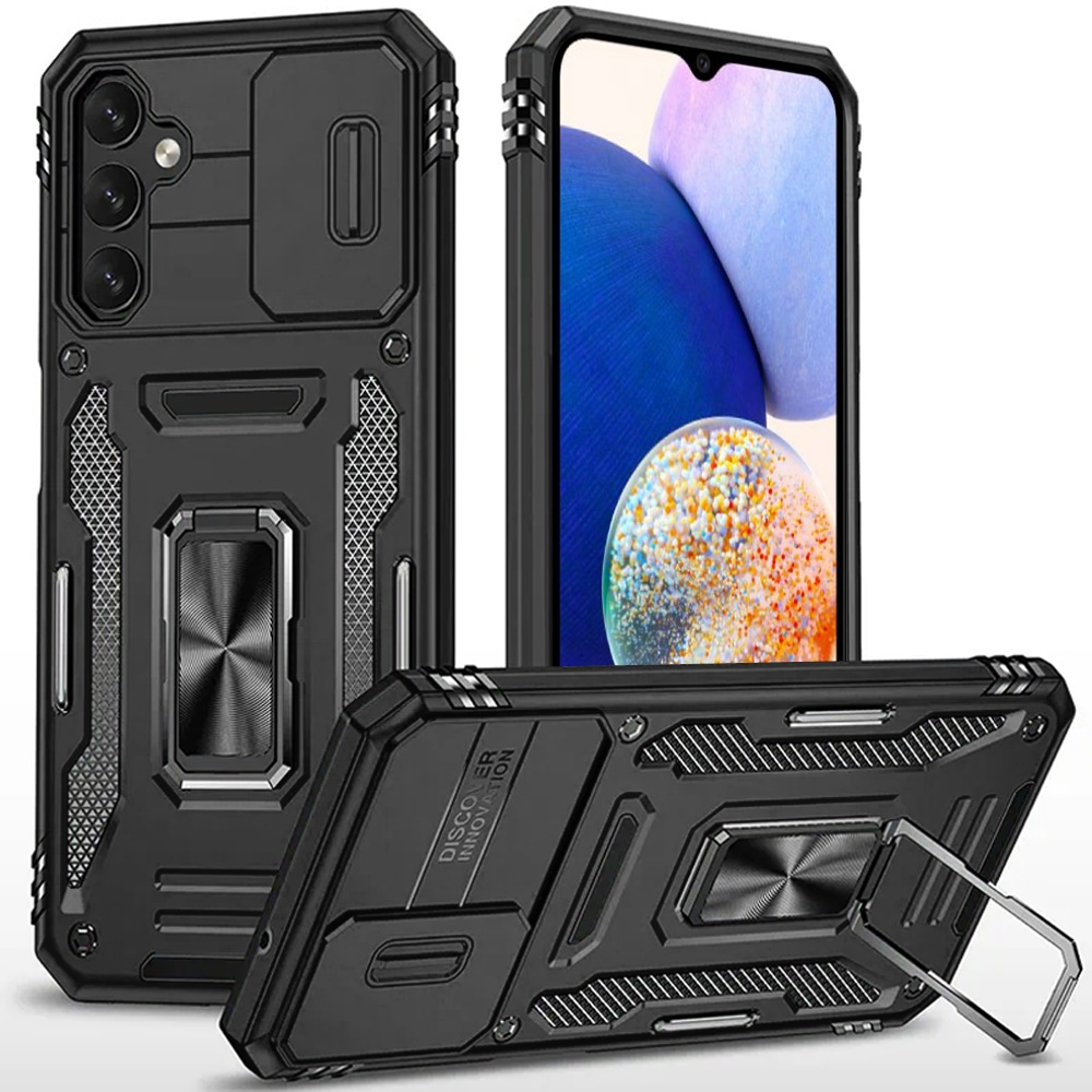 for samsung a14 5g utter tough metal ring movable camera window hybrid case cover black