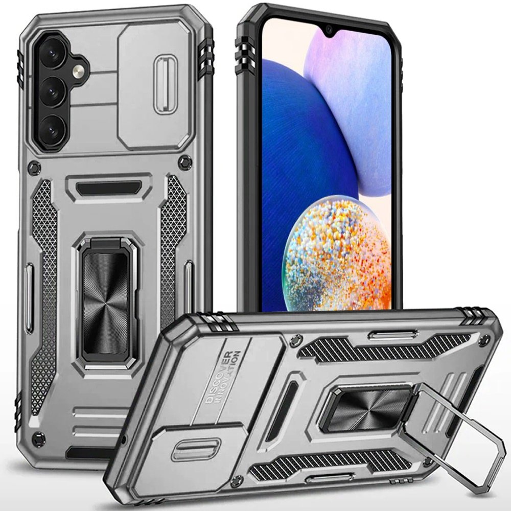 for samsung a14 5g utter tough metal ring movable camera window hybrid case cover gray