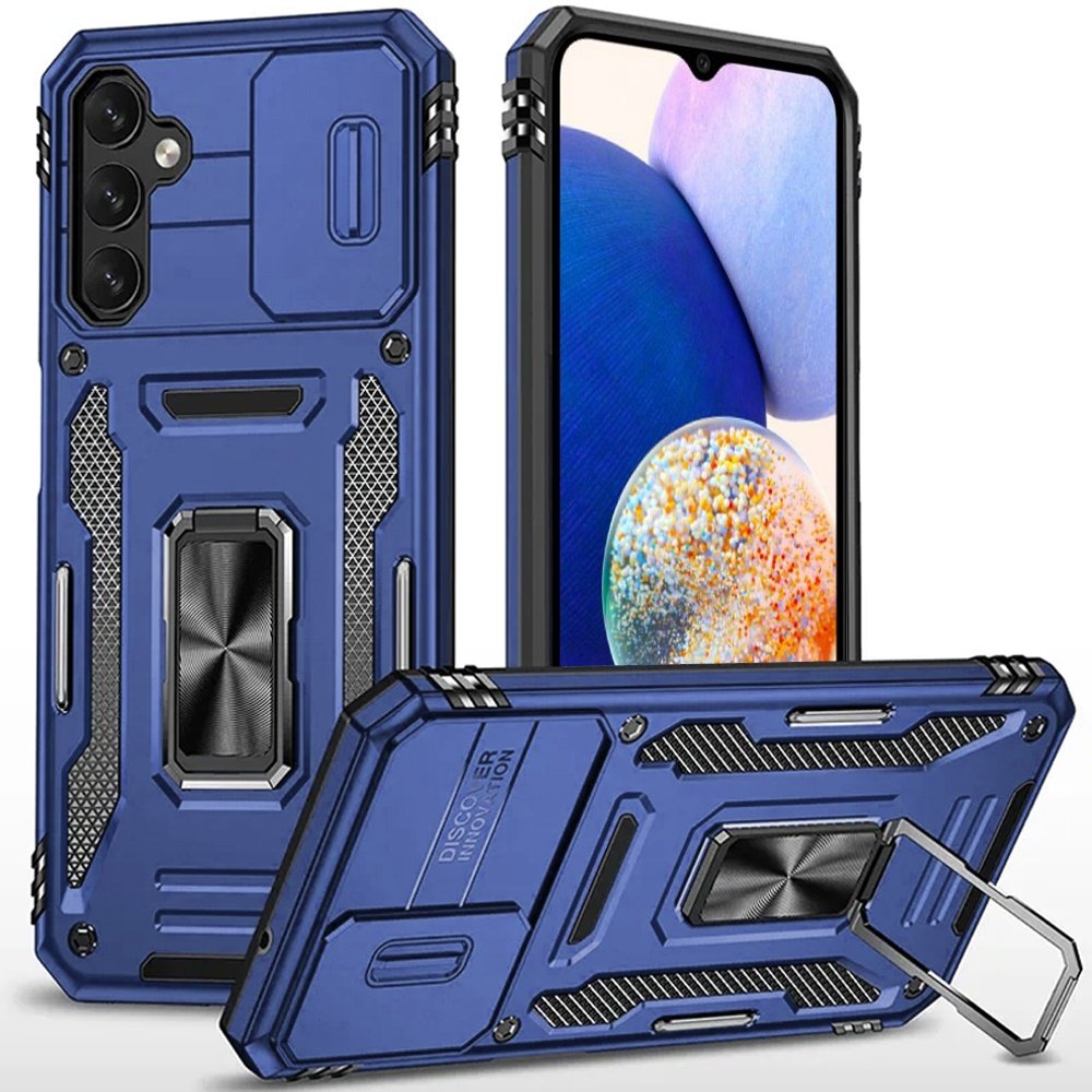 for samsung a14 5g utter tough metal ring movable camera window hybrid case cover navy blue