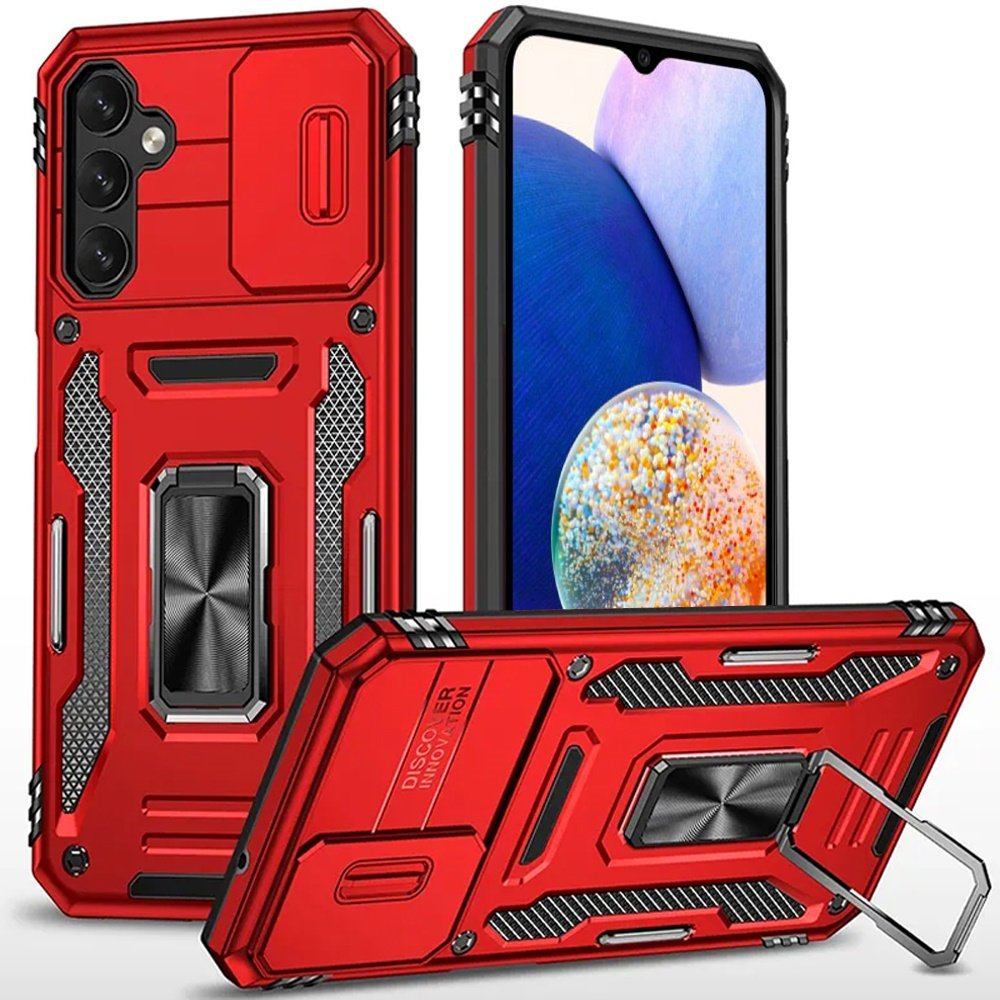 for samsung a14 5g utter tough metal ring movable camera window hybrid case cover red