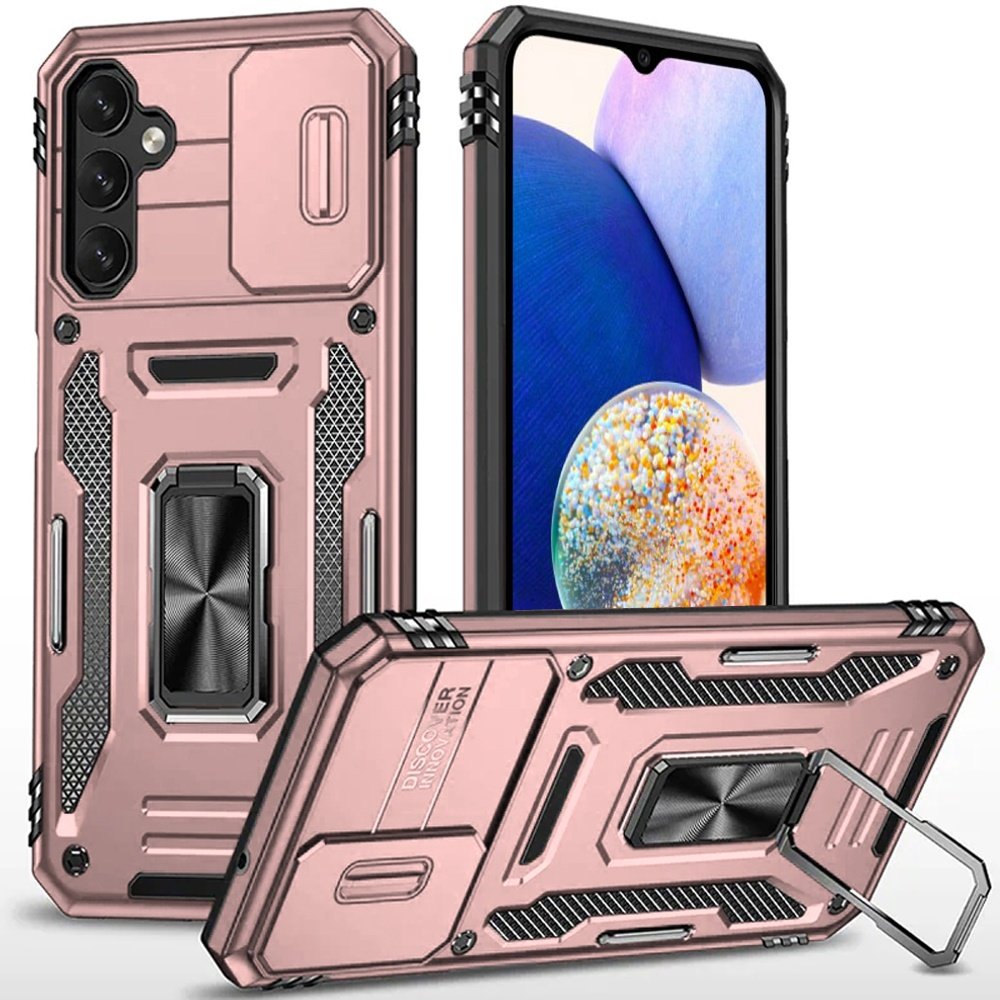 for samsung a14 5g utter tough metal ring movable camera window hybrid case cover rose gold