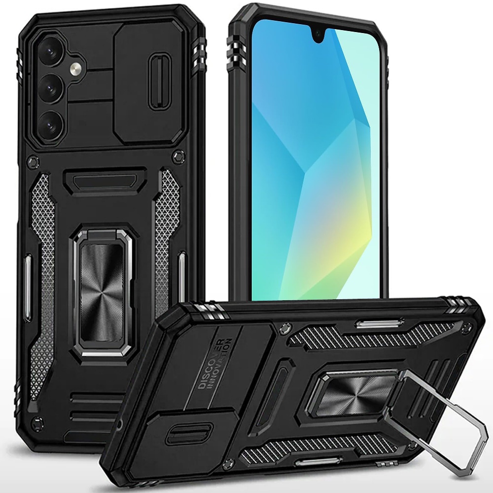 for samsung a16 5g utter tough metal ring movable camera window hybrid case cover black
