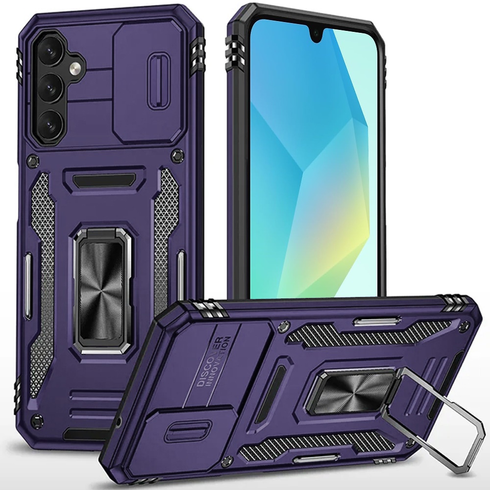 for samsung a16 5g utter tough metal ring movable camera window hybrid case cover dark purple