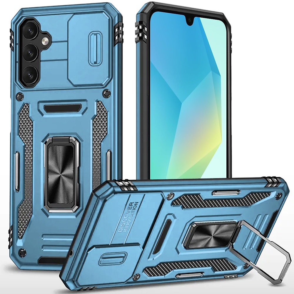for samsung a16 5g utter tough metal ring movable camera window hybrid case cover light blue