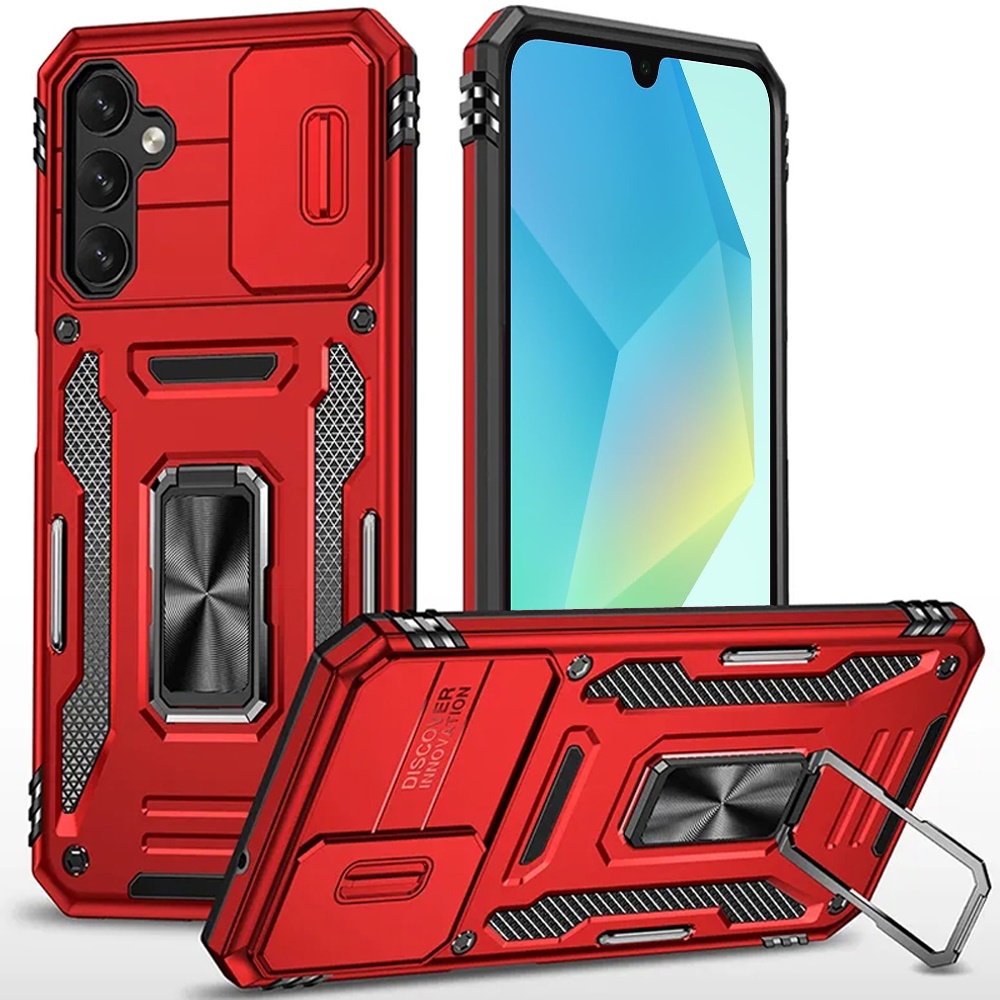for samsung a16 5g utter tough metal ring movable camera window hybrid case cover red