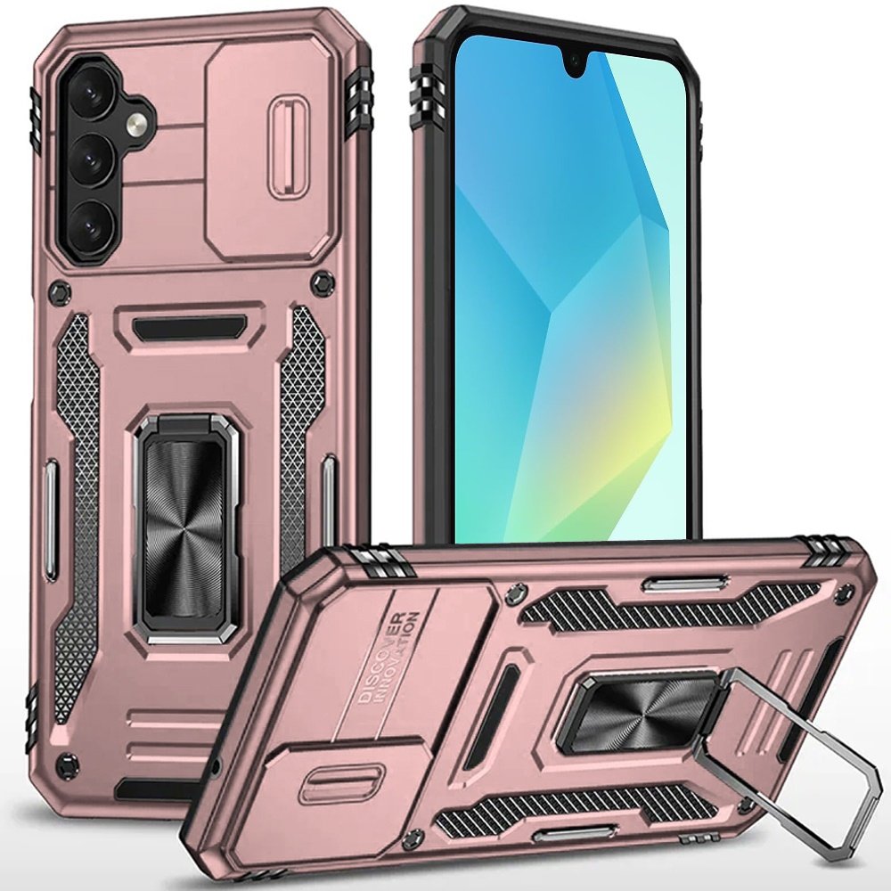 for samsung a16 5g utter tough metal ring movable camera window hybrid case cover rose gold