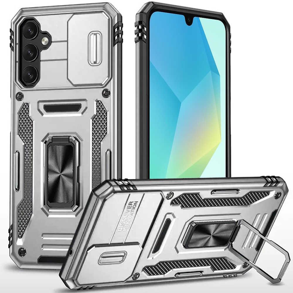 for samsung a16 5g utter tough metal ring movable camera window hybrid case cover silver
