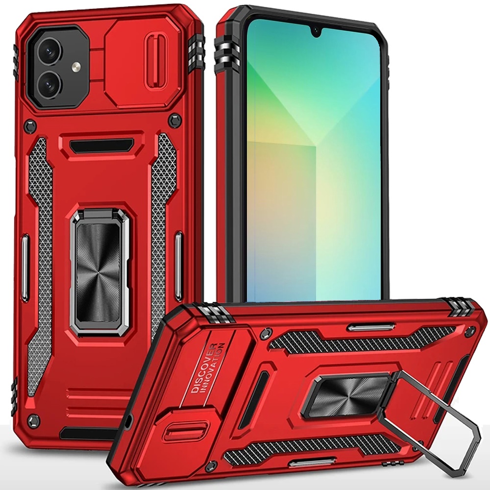 for samsung a06 utter tough metal ring movable camera window hybrid red