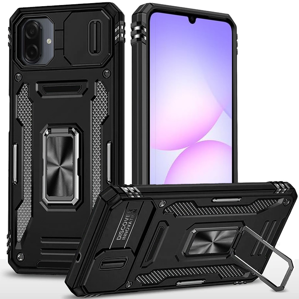 for samsung galaxy a07 utter tough metal ring movable camera window hybrid case cover black