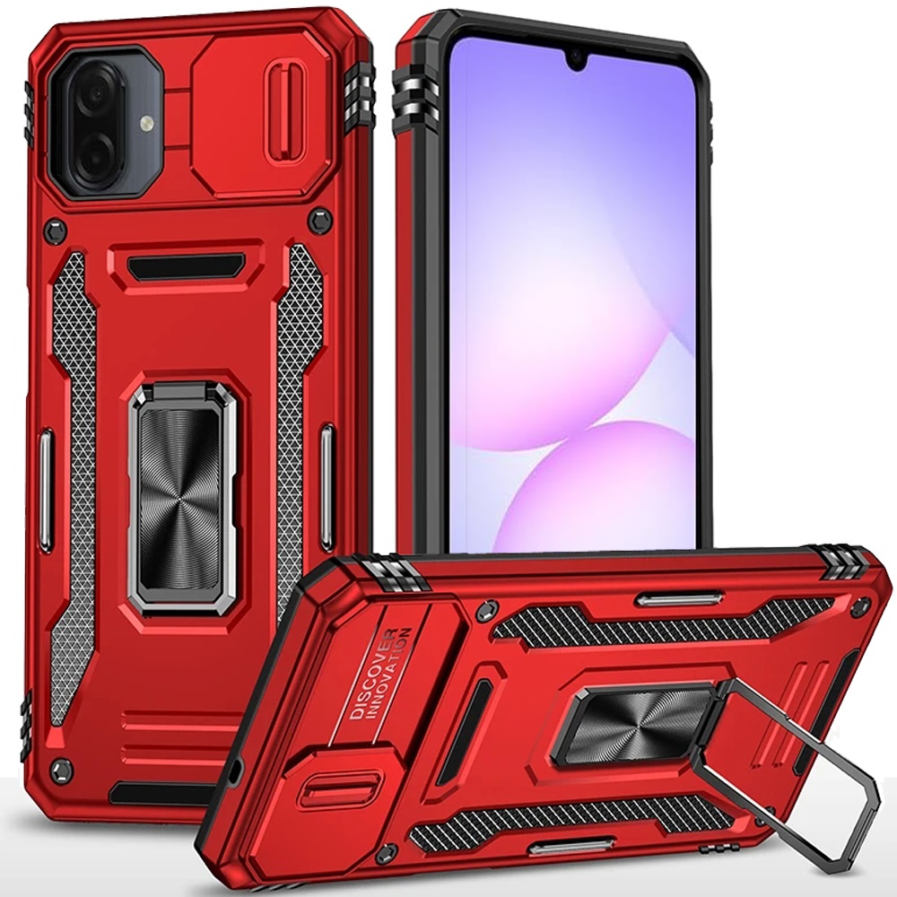 for samsung galaxy a07 utter tough metal ring movable camera window hybrid case cover red