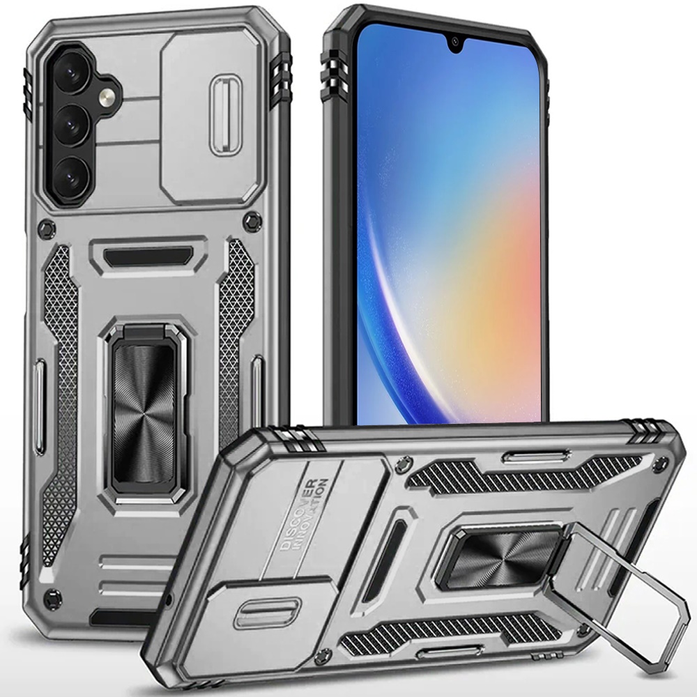 for samsung a15 5g utter tough metal ring movable camera window hybrid case cover gray