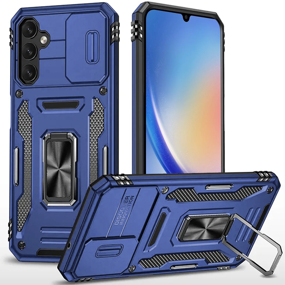 for samsung a15 5g utter tough metal ring movable camera window hybrid case cover navy blue