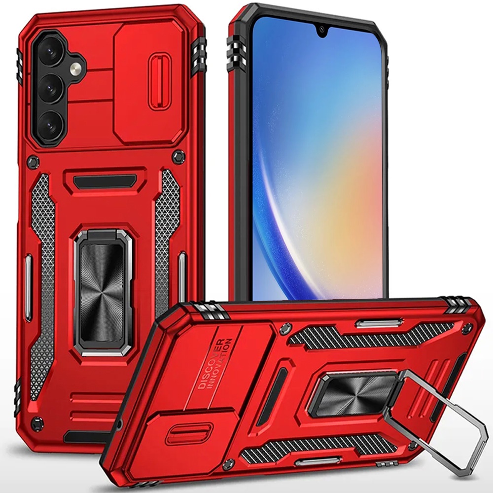 for samsung a15 5g utter tough metal ring movable camera window hybrid case cover red