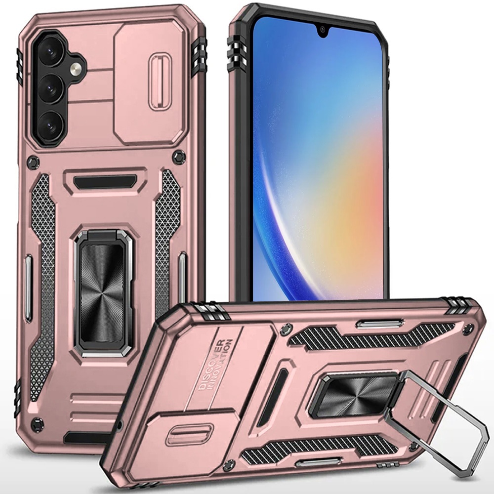 for samsung a15 5g utter tough metal ring movable camera window hybrid case cover rose gold