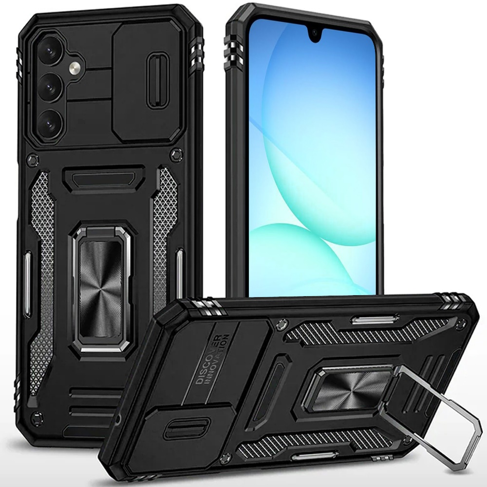 for samsung a17 5g utter tough metal ring movable camera window hybrid case cover black