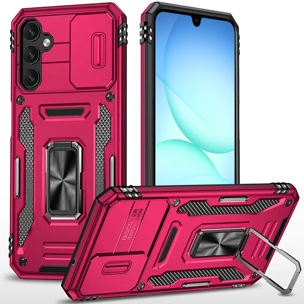 for samsung a17 5g utter tough metal ring movable camera window hybrid case cover hot pink