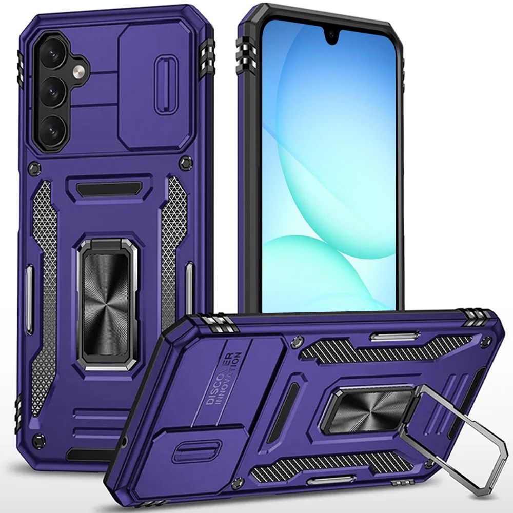 for samsung a17 5g utter tough metal ring movable camera window hybrid case cover dark purple