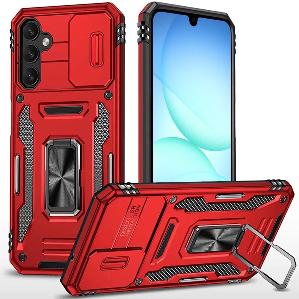 for samsung a17 5g utter tough metal ring movable camera window hybrid case cover red