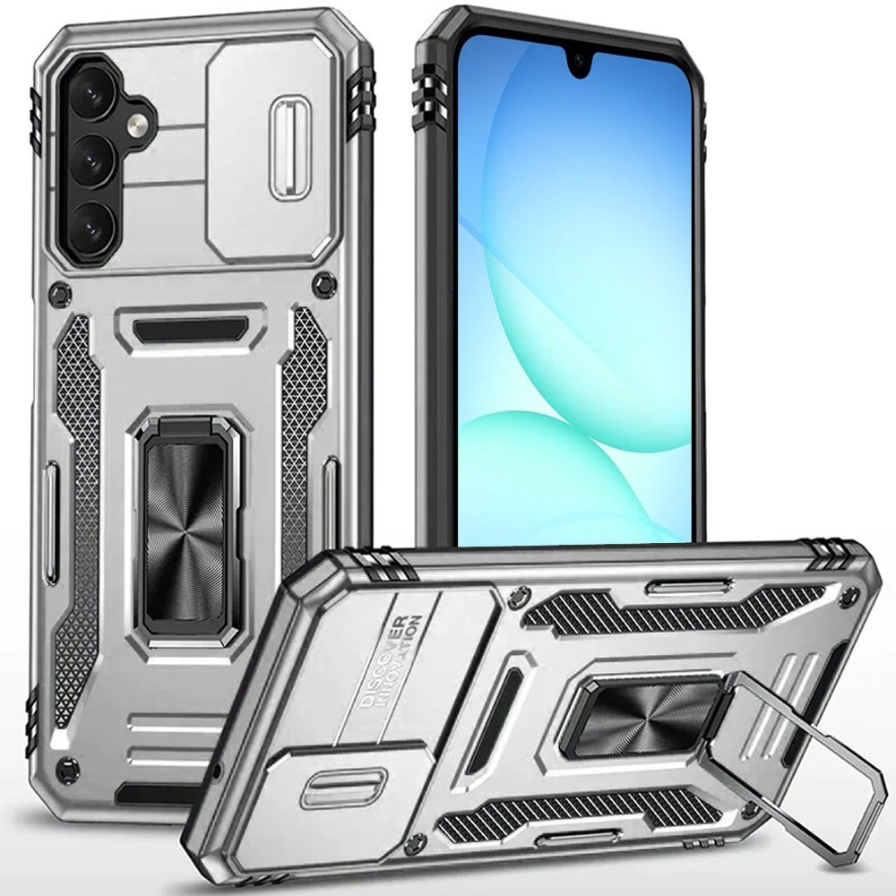 for samsung a17 5g utter tough metal ring movable camera window hybrid case cover silver