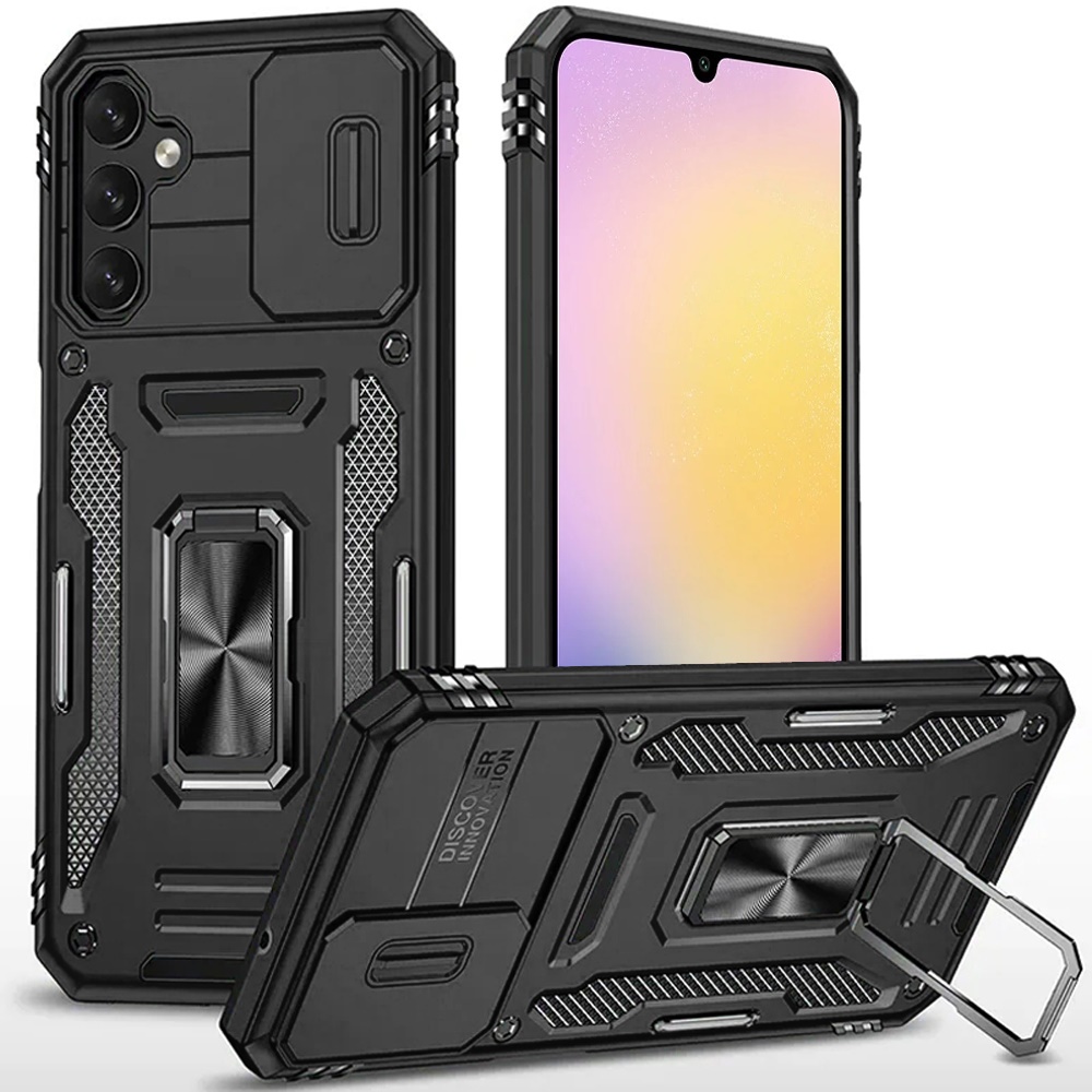 for samsung a25 5g utter tough metal ring movable camera window hybrid case cover black