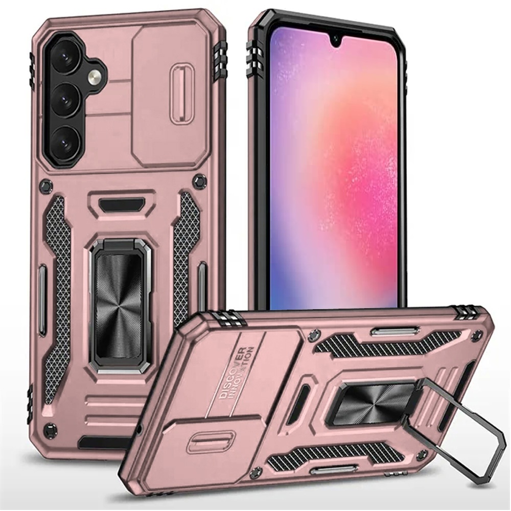 for samsung galaxy a26 utter tough metal ring movable camera window hybrid case cover rose gold