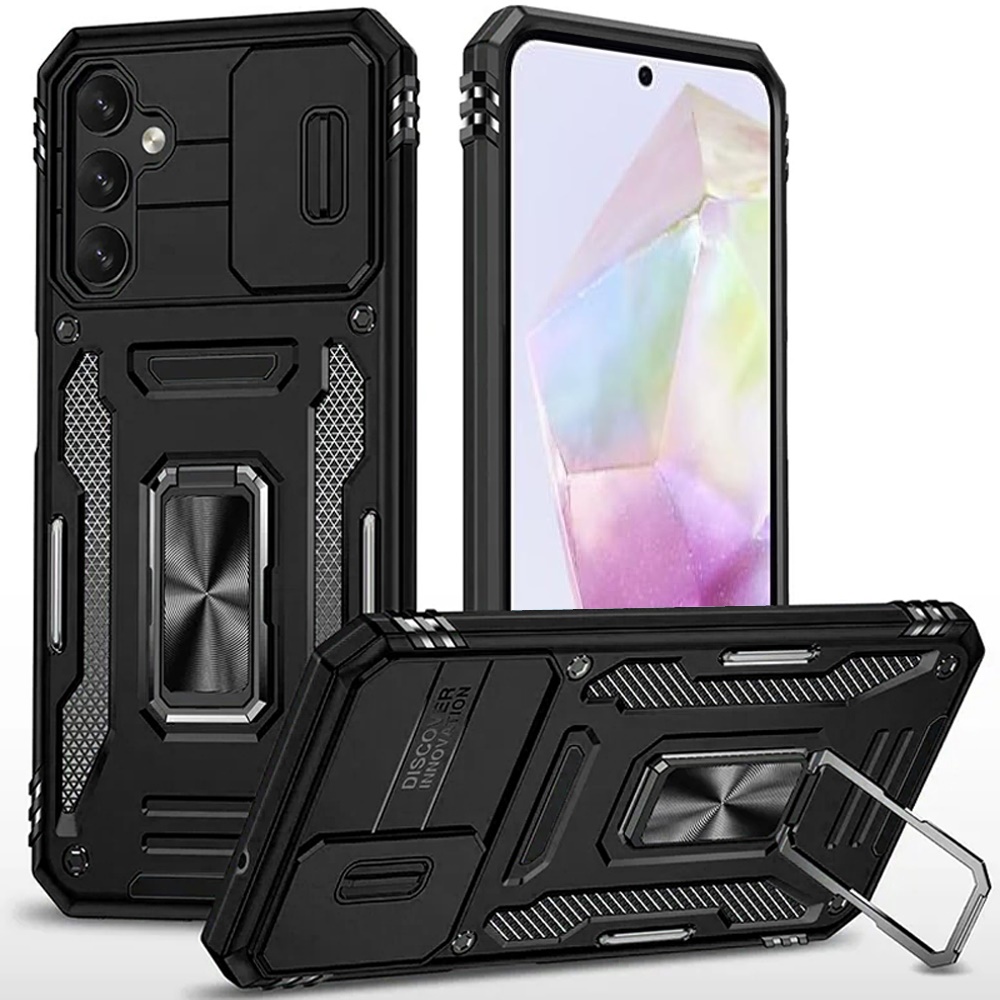 for samsung galaxy a36 / a56 utter tough metal ring movable camera window hybrid case cover black