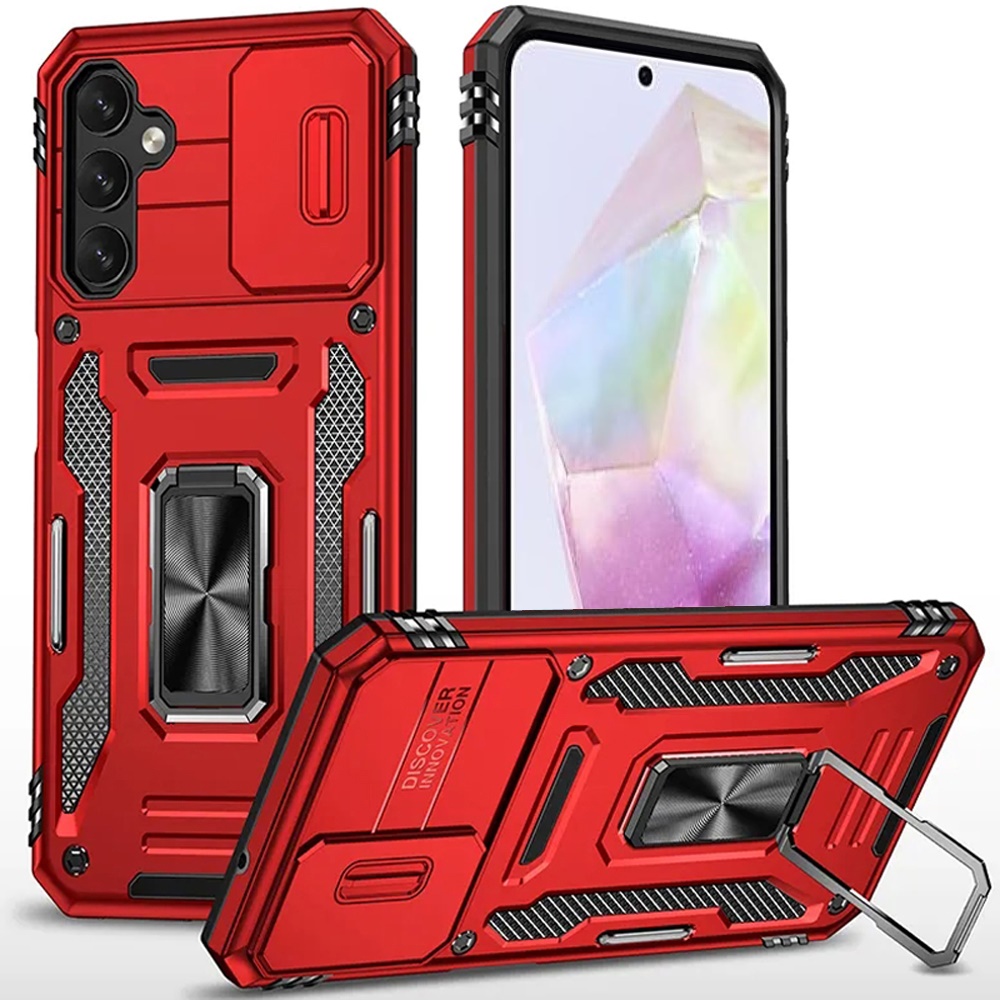 for samsung galaxy a36 / a56 utter tough metal ring movable camera window hybrid case cover red