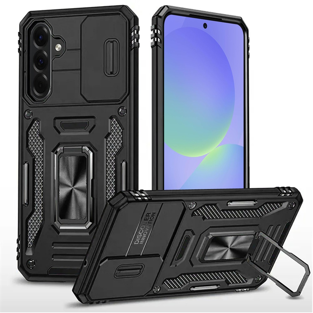 for samsung galaxy a37 utter tough metal ring movable camera window hybrid case cover black