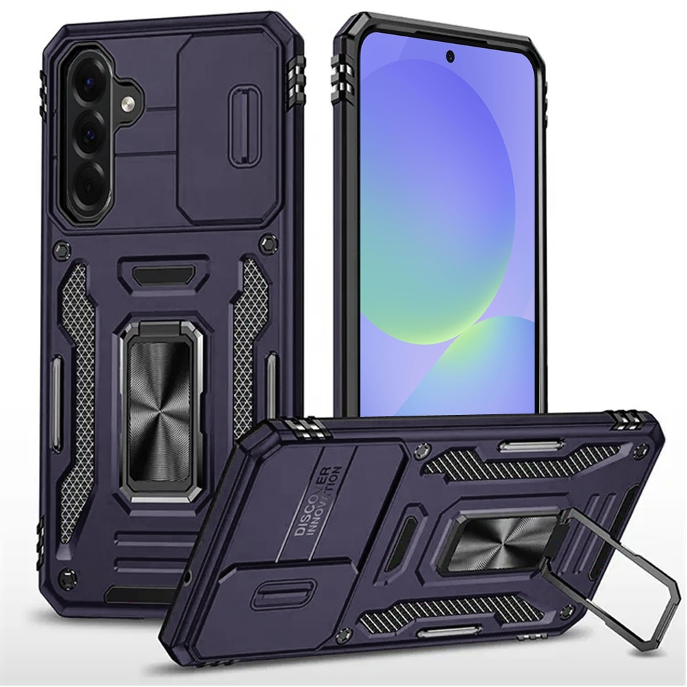 for samsung galaxy a37 utter tough metal ring movable camera window hybrid case cover dark purple