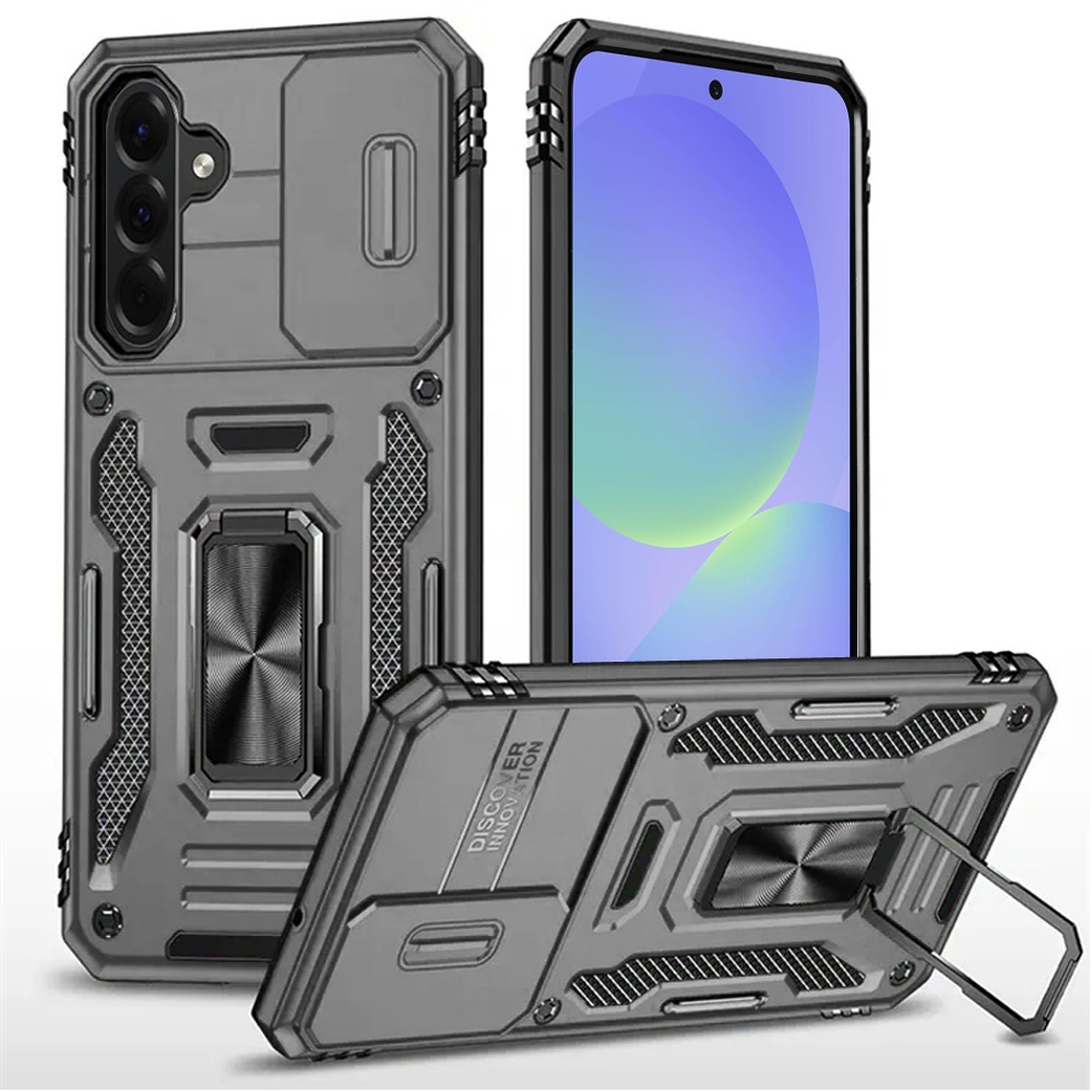 for samsung galaxy a37 utter tough metal ring movable camera window hybrid case cover gray