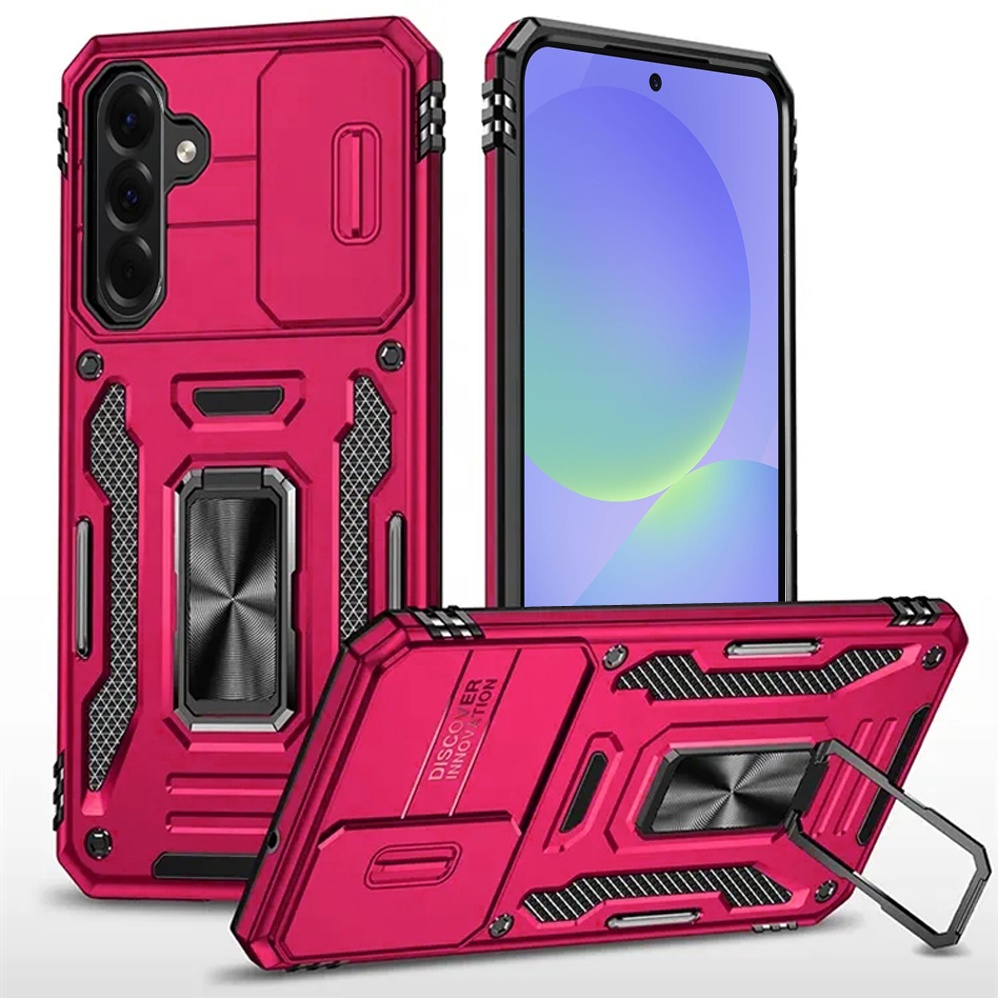 for samsung galaxy a37 utter tough metal ring movable camera window hybrid case cover hot pink