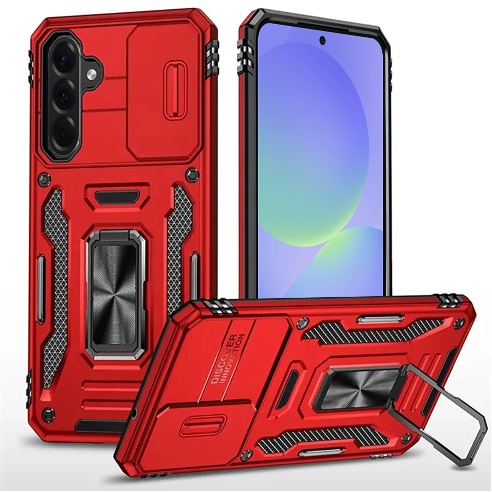 for samsung galaxy a37 utter tough metal ring movable camera window hybrid case cover red