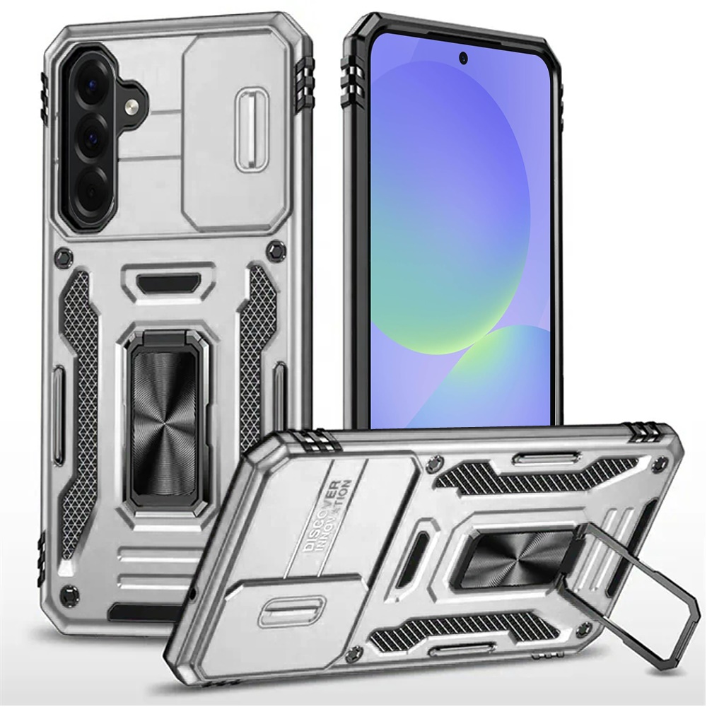 for samsung galaxy a37 utter tough metal ring movable camera window hybrid case cover silver