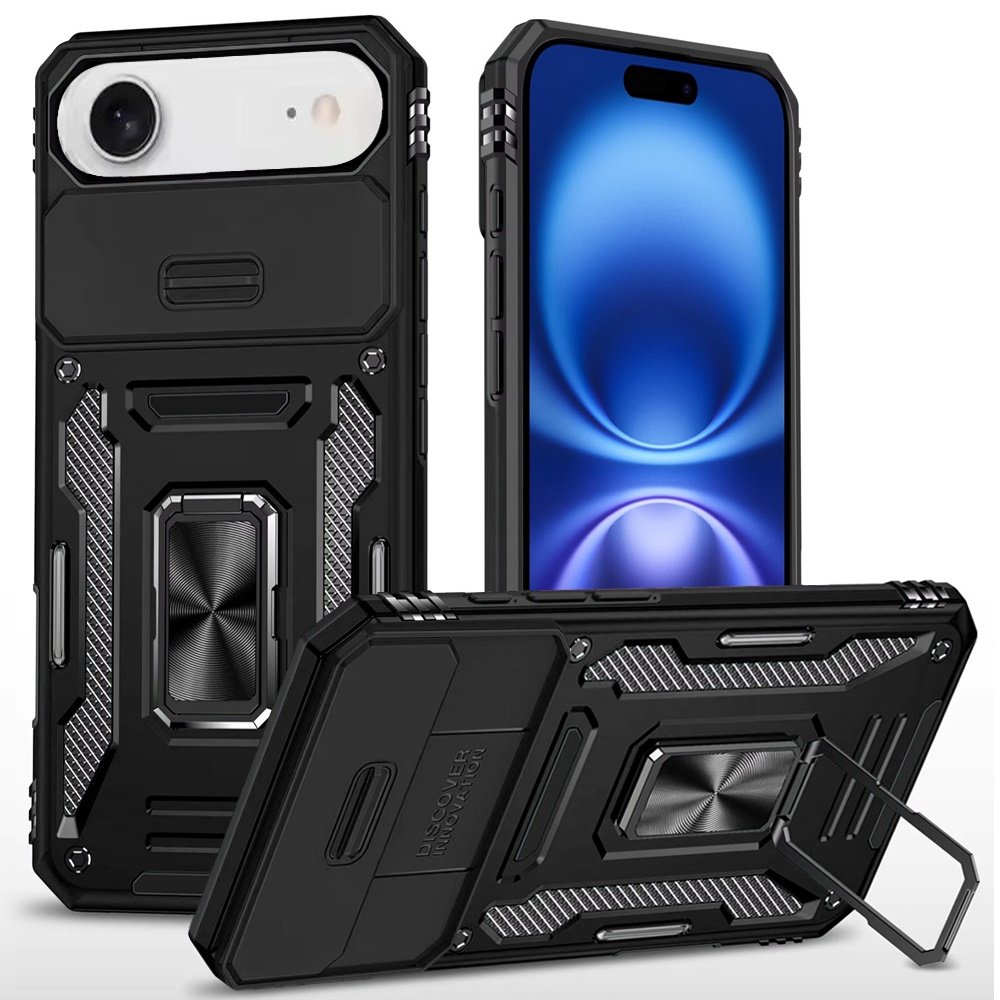 for iphone 17 air utter tough metal ring movable camera window hybrid case cover black
