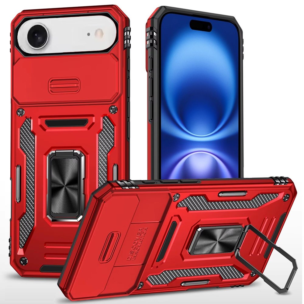 for iphone 17 air utter tough metal ring movable camera window hybrid case cover red