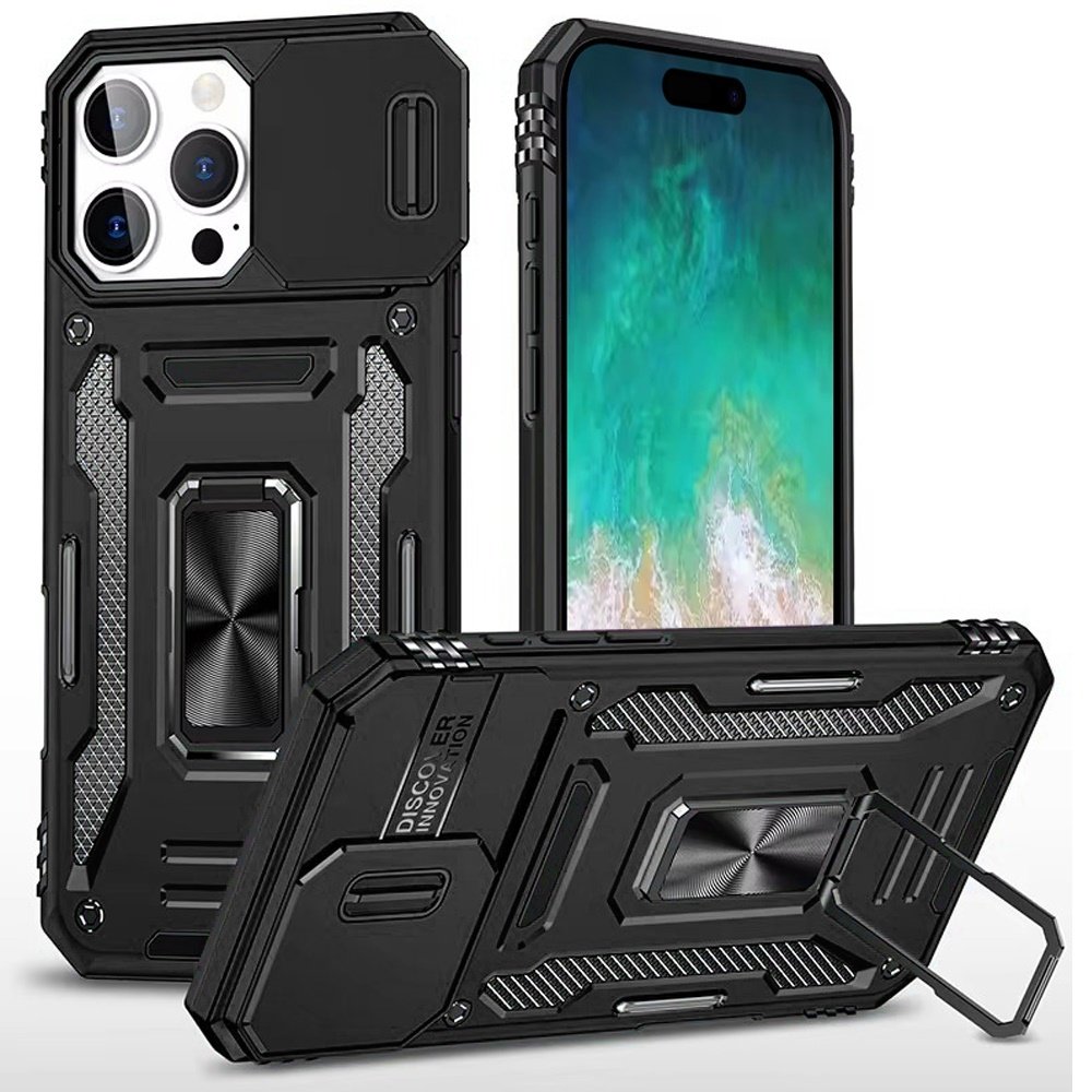 for iphone 16 pro max 6.9 inch utter tough metal ring movable camera window hybrid case cover black