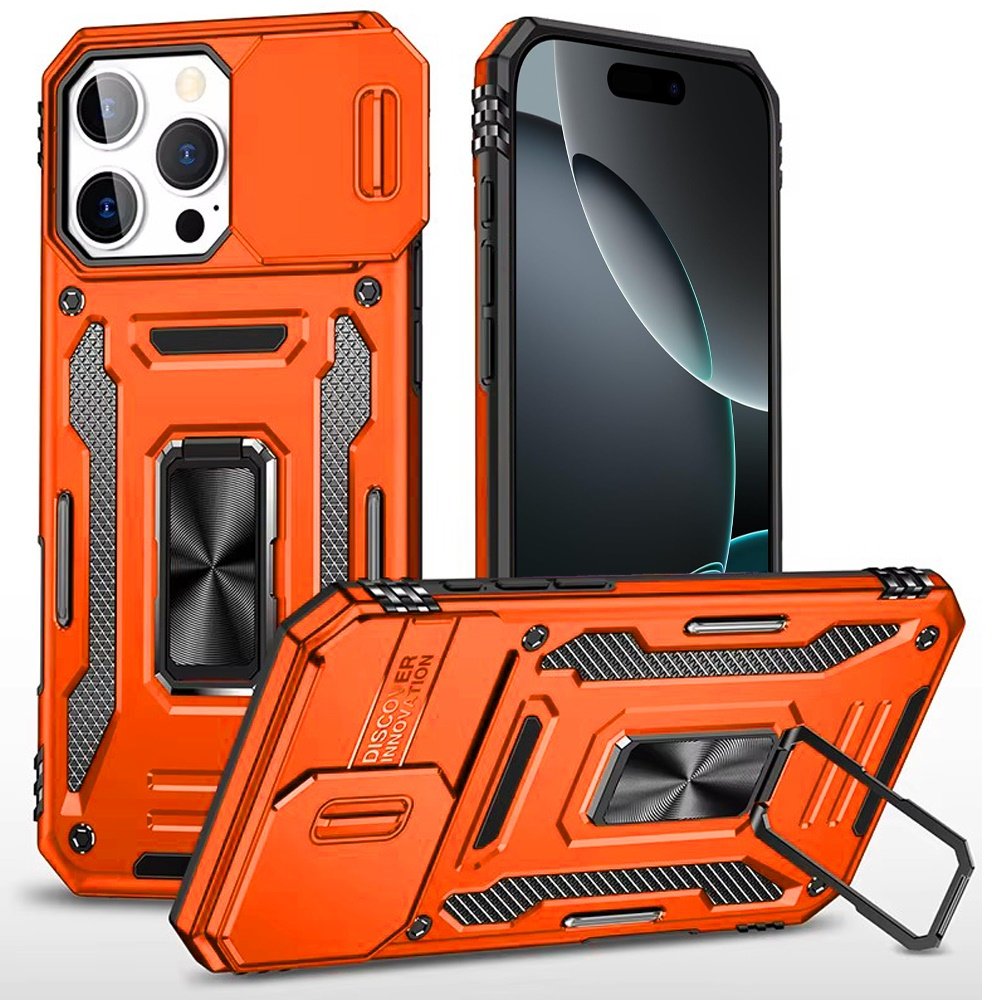 for iphone 16 pro max 6.9 inch utter tough metal ring movable camera window hybrid case cover cosmic orange