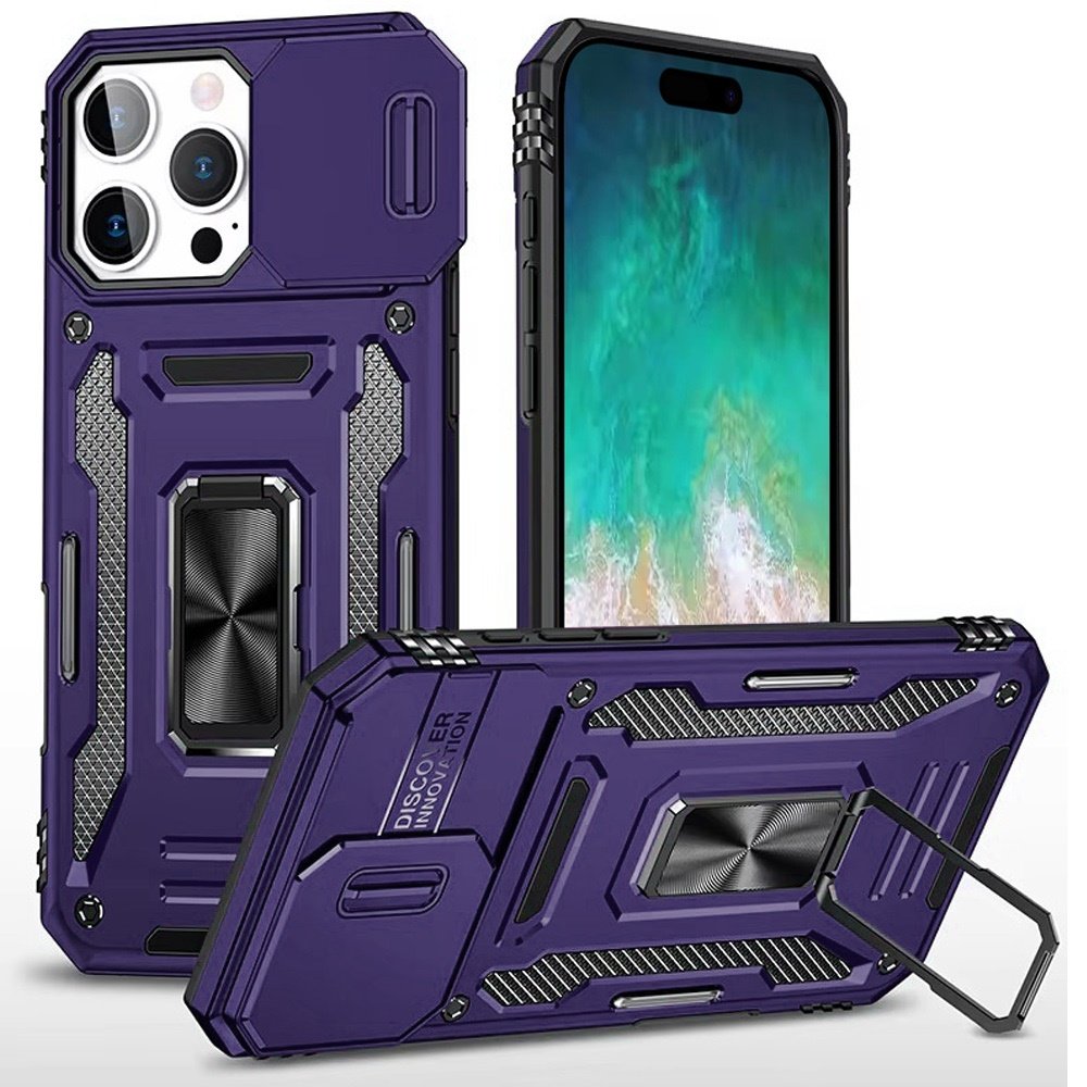 for iphone 16 pro max 6.9 inch utter tough metal ring movable camera window hybrid case cover dark purple