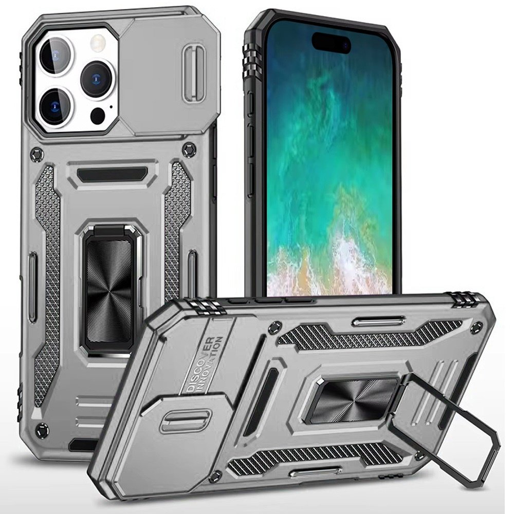 for iphone 16 pro max 6.9 inch utter tough metal ring movable camera window hybrid case cover gray