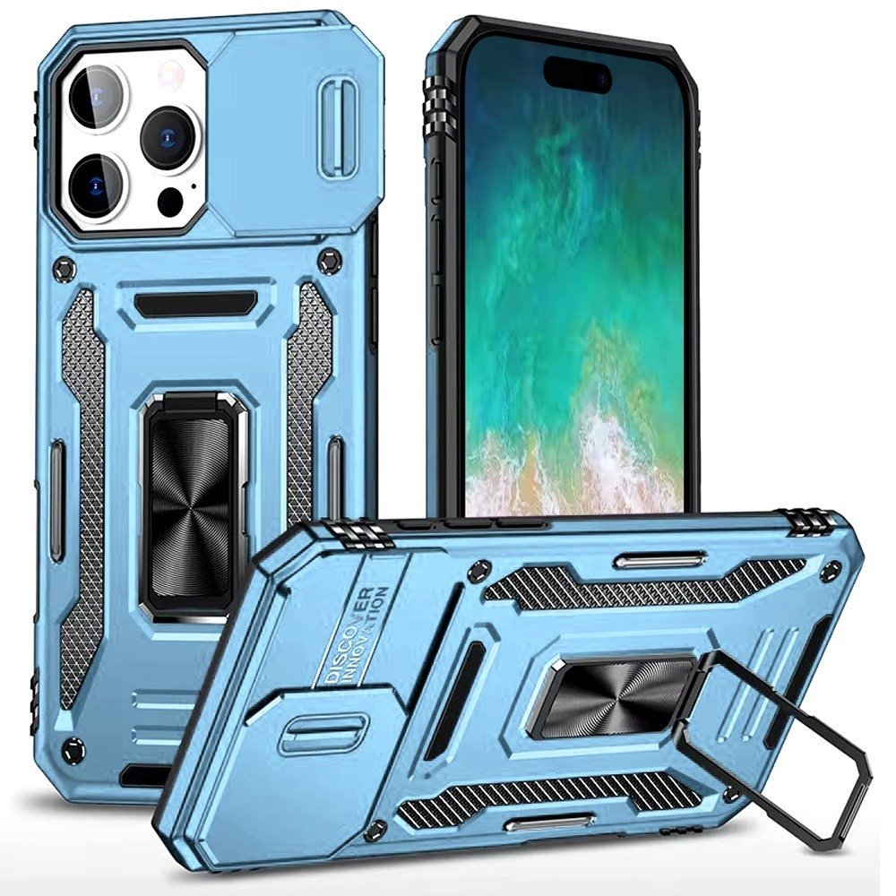 for iphone 16 pro max 6.9 inch utter tough metal ring movable camera window hybrid case cover light blue