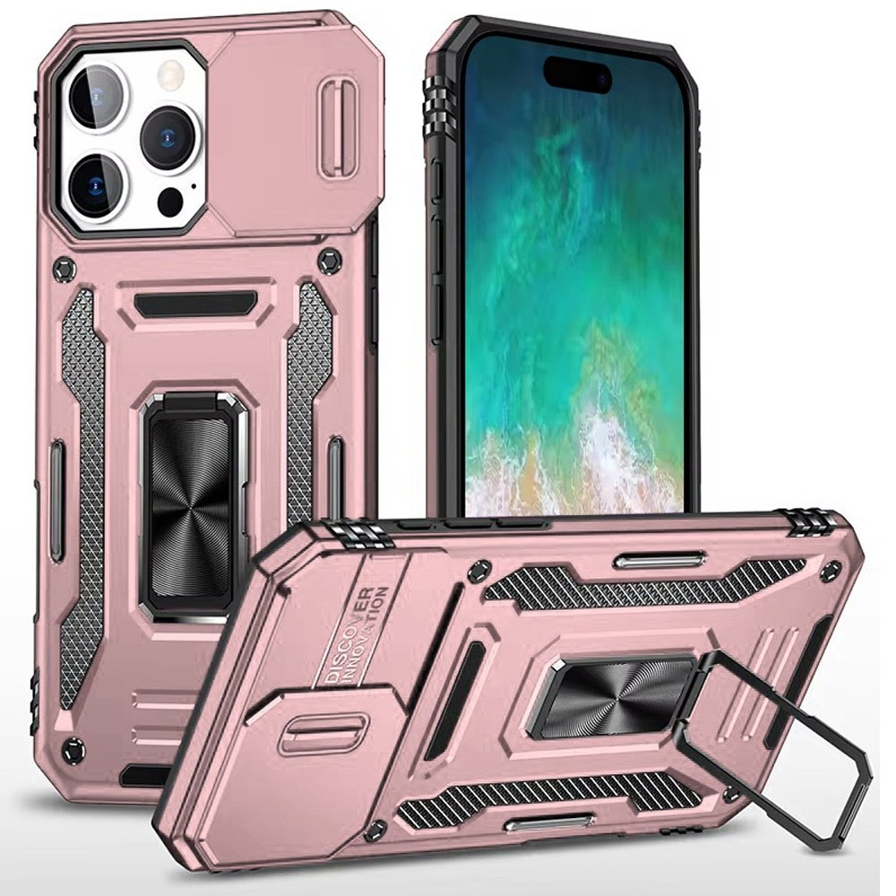 for iphone 16 pro max 6.9 inch utter tough metal ring movable camera window hybrid case cover rose gold