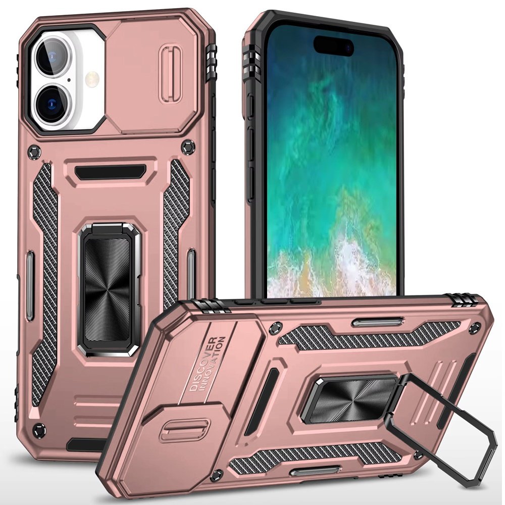 for iphone 16 plus 6.7 inch utter tough metal ring movable camera window hybrid case cover rose gold