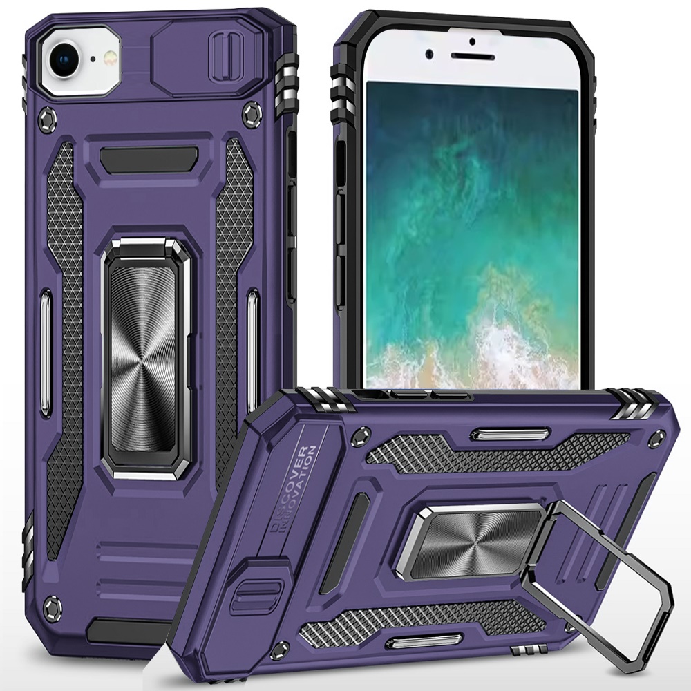 for iphone 17e / 16e / se4 utter tough metal ring movable camera window hybrid case cover dark purple